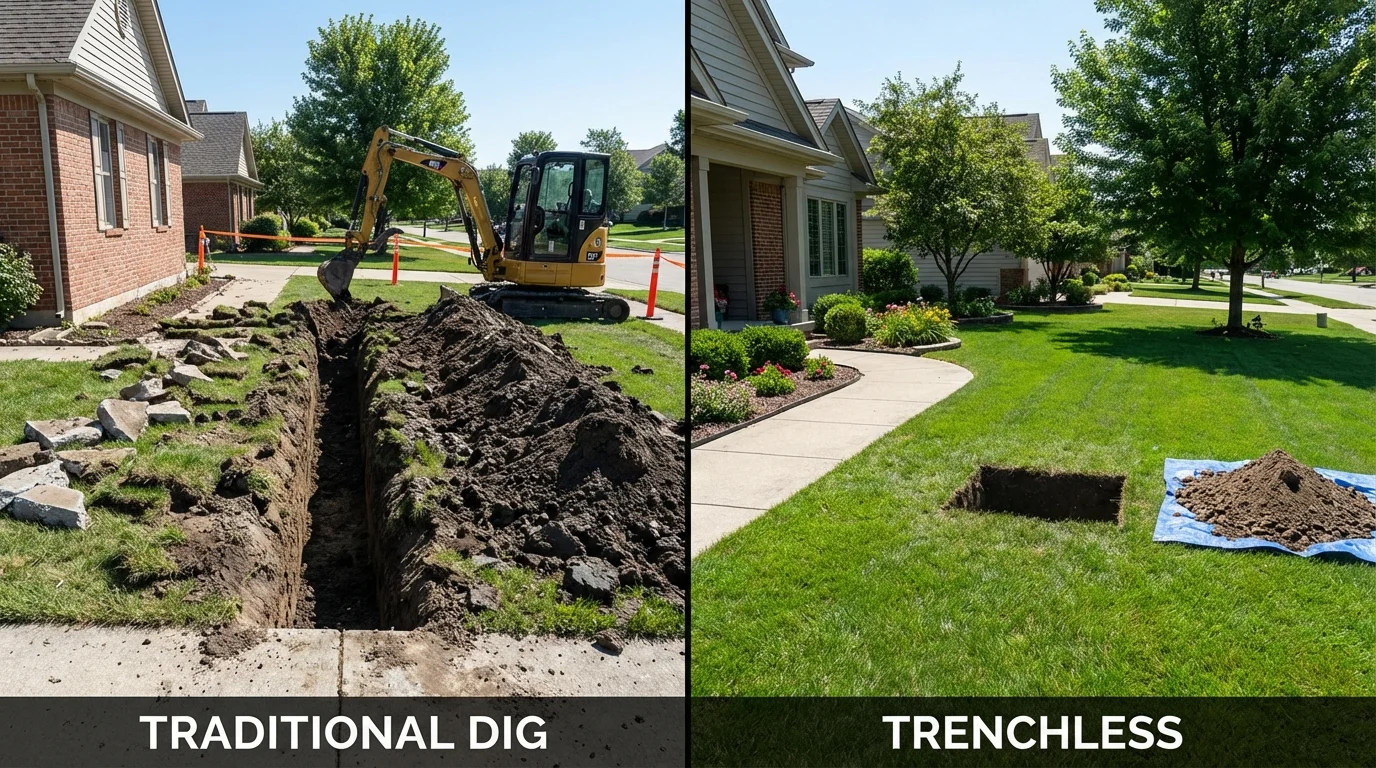 Trenchless sewer repair with minimal yard damage versus traditional excavation in Frenchtown, NJ
